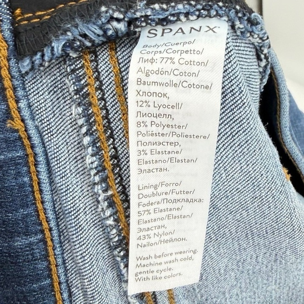 Spanx Womens Large Jean-ish Leggings Distressed Blue Denim‎ Slimming Ankle Pants - Picture 6 of 8